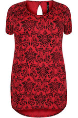 Red & Black Floral Wallpaper Print Top,Plus size clothing,womens plus size clothing,big size ladies dress,plus size