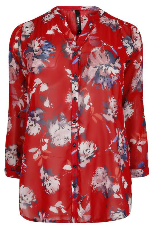 Red Floral Blouse,Plus size clothing,womens plus size clothing,big size ladies dress,plus size