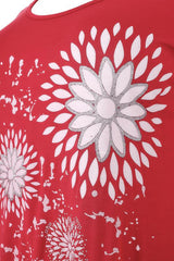 Red & White Floral Diamond Print Top