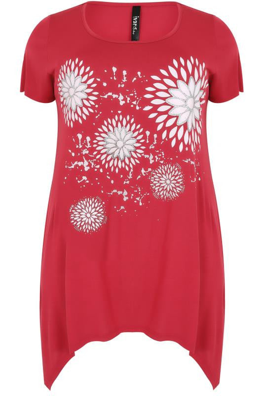 Red & White Floral Diamond Print Top,Plus size clothing,womens plus size clothing,big size ladies dress,plus size