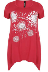 Red & White Floral Diamond Print Top,Plus size clothing,womens plus size clothing,big size ladies dress,plus size