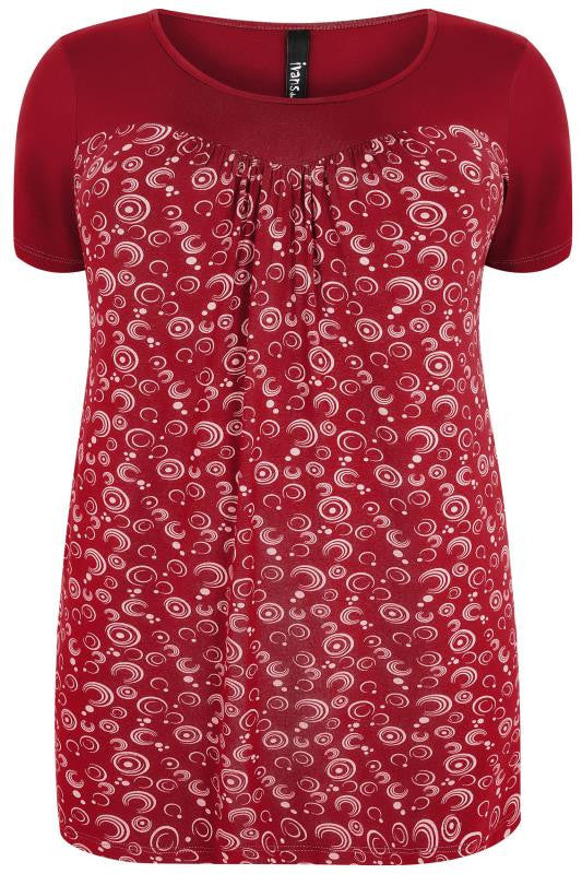 Red & White Circle Print Top,Plus size clothing,womens plus size clothing,big size ladies dress,plus size