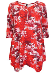 Red & Black Floral Print Colour Block Top,Plus size clothing,womens plus size clothing,big size ladies dress,plus size