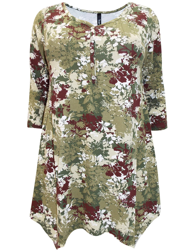Camouflage Style Flower Print Top,Plus size clothing,womens plus size clothing,big size ladies dress,plus size