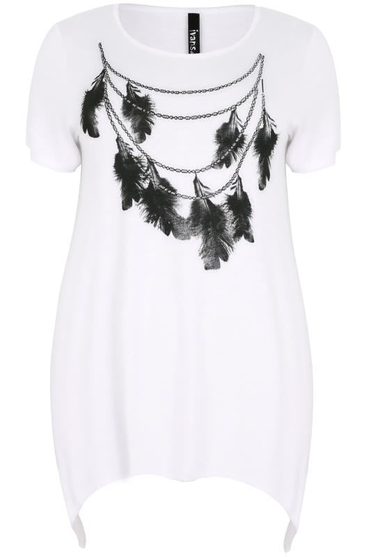 White & Black Feather Print Top