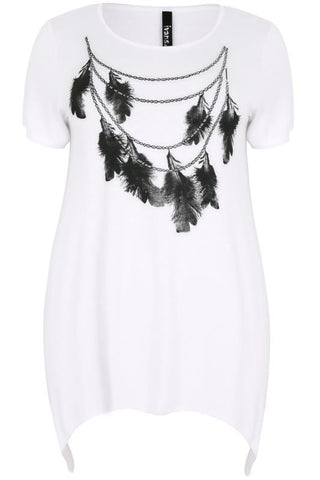 White & Black Feather Print Top