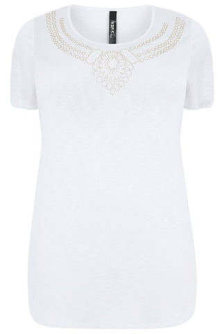 White Top With Jewel Embellishment,Plus size clothing,womens plus size clothing,big size ladies dress,plus size