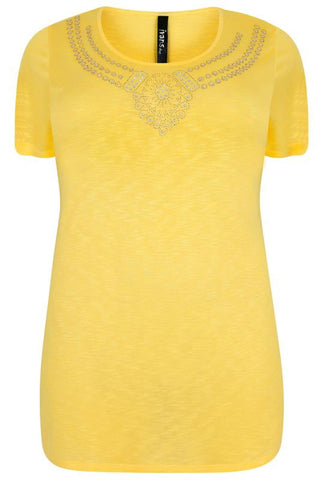 Yellow Top With Jewel Embellishment,Plus size clothing,womens plus size clothing,big size ladies dress,plus size