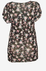 Black Floral Print Peplum Top