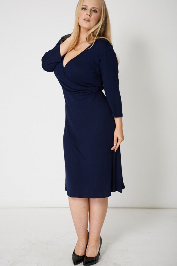 Crossover Navy Dress With Back Tie,Plus size clothing,womens plus size clothing,big size ladies dress,plus size