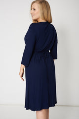 Crossover Navy Dress With Back Tie