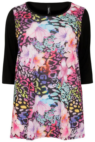 Multi Coloured Floral Print Deep Hem Top,Plus size clothing,womens plus size clothing,big size ladies dress,plus size