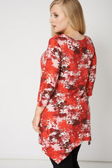 Button Up Red Flower Print Handkerchief Style Top