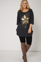 Foil Flower Print Top,Plus size clothing,womens plus size clothing,big size ladies dress,plus size