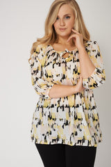 Top With Abstract Print And Neck Tie,Plus size clothing,womens plus size clothing,big size ladies dress,plus size