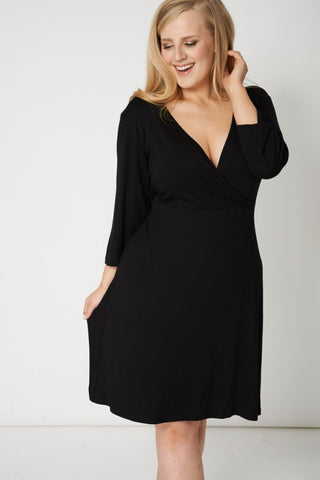 Crossover Black Dress With Tie Waist,Plus size clothing,womens plus size clothing,big size ladies dress,plus size