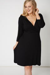 Crossover Black Dress With Tie Waist,Plus size clothing,womens plus size clothing,big size ladies dress,plus size