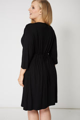 Crossover Black Dress With Tie Waist